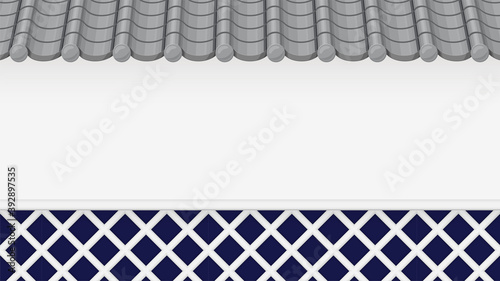 なまこ壁と瓦屋根の塀の背景素材_和風イラスト_16:9