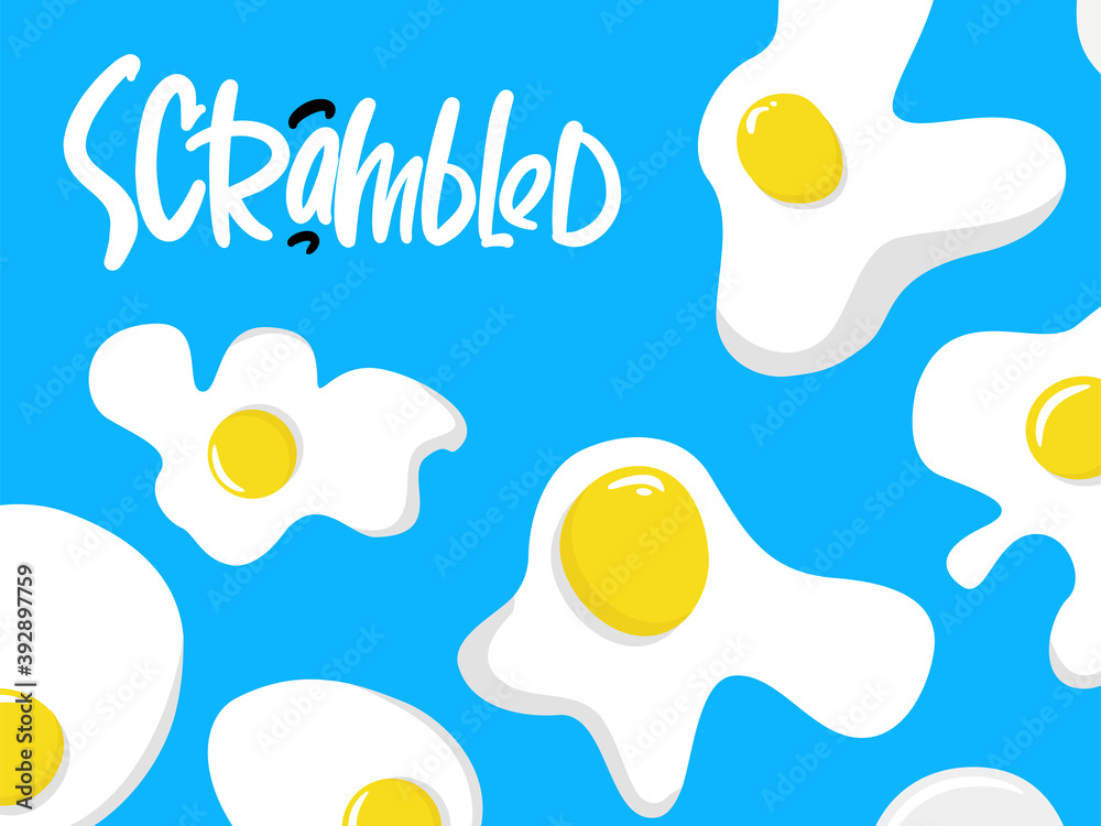 Naklejka premium Scrambled hand drawn lettering logo for business, print and advertising with eggs on blue background.
