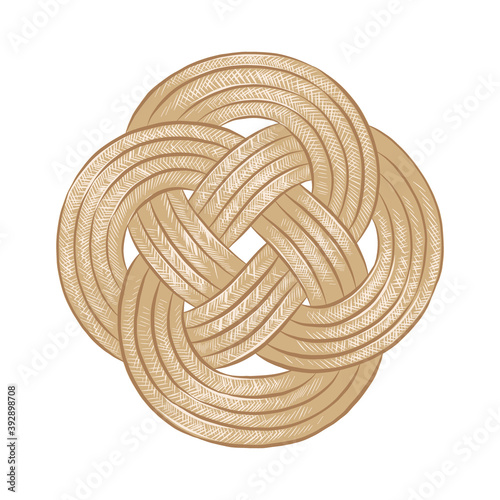 Vector engraved style illustration for posters, decoration, logo and print. Hand drawn sketch of rope knot in colorful isolated on white background. Detailed vintage woodcut style drawing.