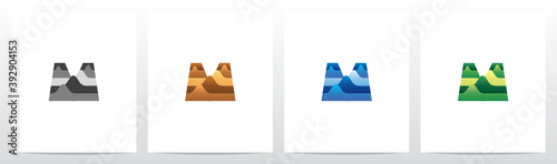 Terrain Landscape On Letter Logo Design M