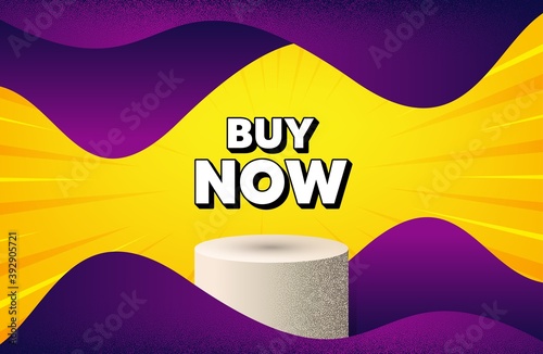 Buy Now. Abstract background with podium platform. Special offer price sign. Advertising Discounts symbol. Dotted offer podium banner. Dotwork platform background. Buy now text. Vector