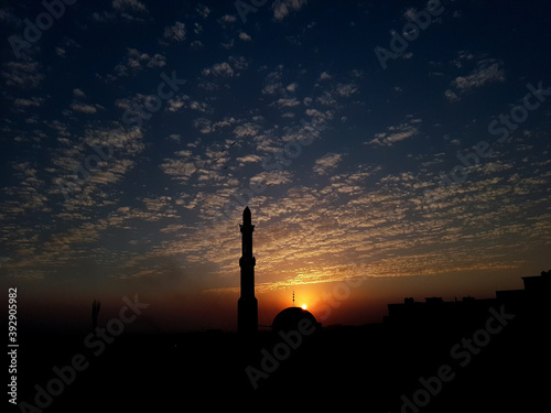 mosque in sunset photo
