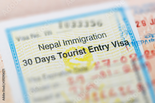 Nepalese visa in the passport close-up