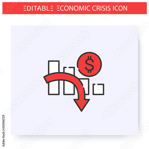 Economic crisis line icon. Profit reduction, financial recession. Downfall arrow and graph. Economical crash and depression, global financial downturn. Isolated vector illustration. Editable stroke 