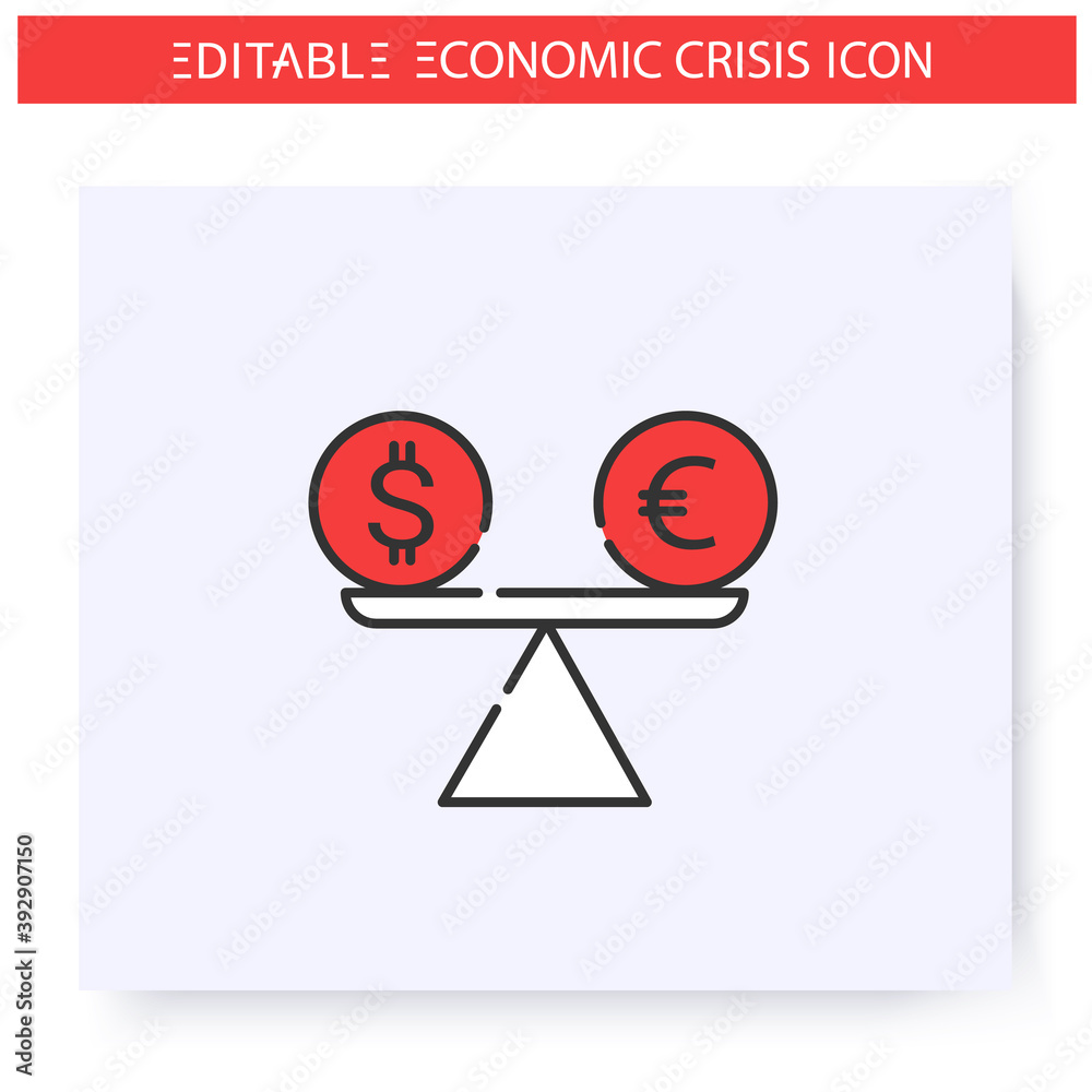 Unstable exchange rate line icon. Liquidity crisis. Stock market crash. Economical crisis and depression, global financial and economic downturn. Isolated vector illustration. Editable stroke Unstable exchange rate line icon. Liquidity crisis. Stock market crash. Economical crisis and depression, global financial and economic downturn. Isolated vector illustration. Editable stroke