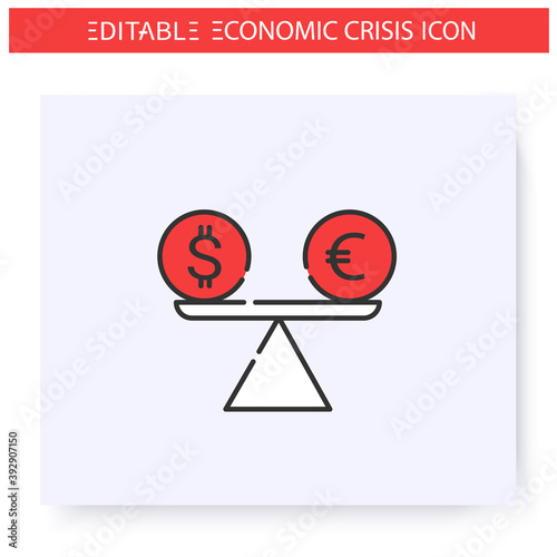 Unstable exchange rate line icon. Liquidity crisis. Stock market crash. Economical crisis and depression, global financial and economic downturn. Isolated vector illustration. Editable stroke 