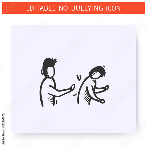 Pushing icon. Physical bullying. Outline sketch drawing. Man pushes another man. Aggressive behaviour, violence and harassment. Discrimination, pressure, social issue. Isolated vector illustration 
