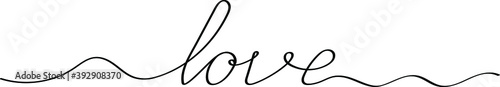 The word Love is written in black letters in lettering style, a signature for a card of lovers. A screensaver for web design for valentine's day or wedding day.