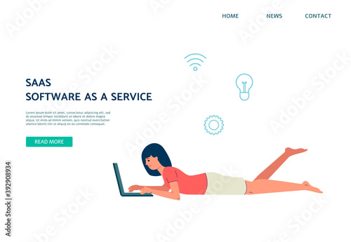 SAAS software service business technology web banner flat vector illustration.