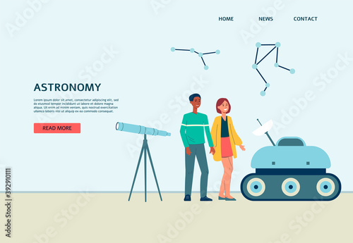 Website banner for astronomy programmes or courses flat vector illustration.