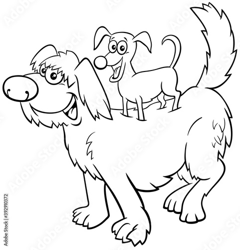 cartoon playful dogs funny animal characters coloring book page