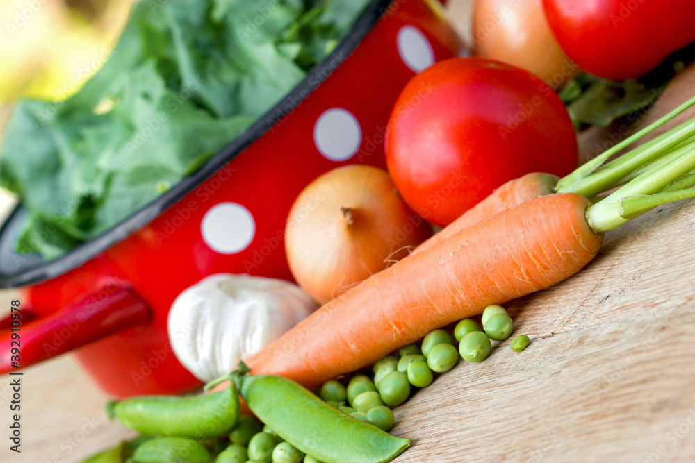 Fresh organic carrot, vegetarian food on table Fresh organic carrot, vegetarian food on table