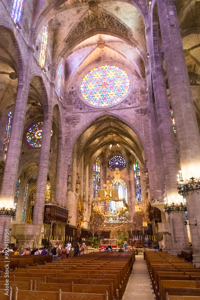 Palma de Mallorca. The interior of the Catedral de Mallorca. Palma de Mallorca. The interior of the Catedral de Mallorca.