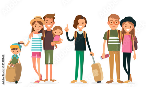 Big set group of diverse flat cartoon vector characters style young people couples in different poses standing together isolated on white background. Crowd people. Casualy looking dressed men women.