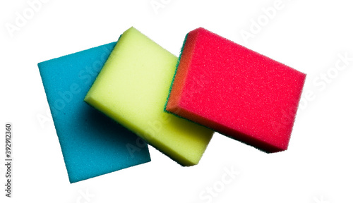 three foam sponges for cleaning isolated on white background