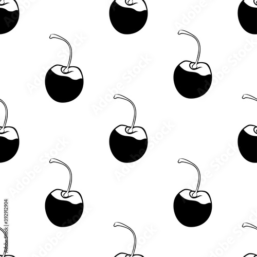Cherry berry seamless pattern Monochrome vector illustration Print with chocolate dipped berries on white background