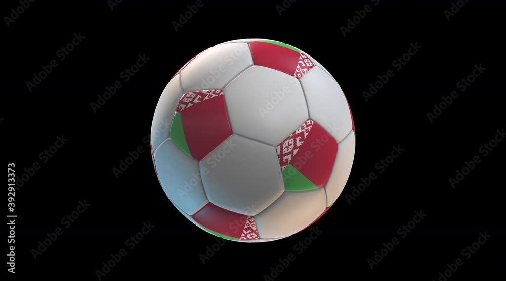 Soccer ball with flag Belarus, on black background loop alpha. 3D Rendering Soccer ball with flag Belarus, on black background loop alpha. 3D Rendering