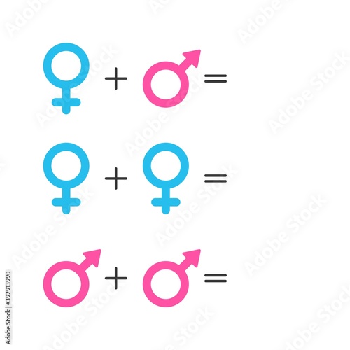 Template gender icon. Pink female and blue male symbol. Set of gender symbols and relationship icons. Orientation concept. Vector