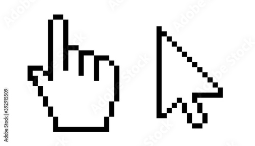 Pixel mouse cursor and hand pointer icon. Clipart image isolated on white background. photo