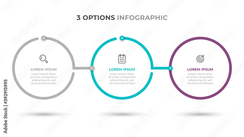 Business infographic modern template design with circles and icons. Timeline processes with 3 options or steps. Vector illustration. Business infographic modern template design with circles and icons. Timeline processes with 3 options or steps. Vector illustration.