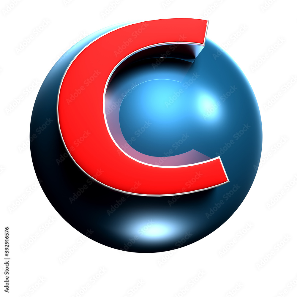 C logo isolated on white background illustration 3D rendering with clipping path. C logo isolated on white background illustration 3D rendering with clipping path.