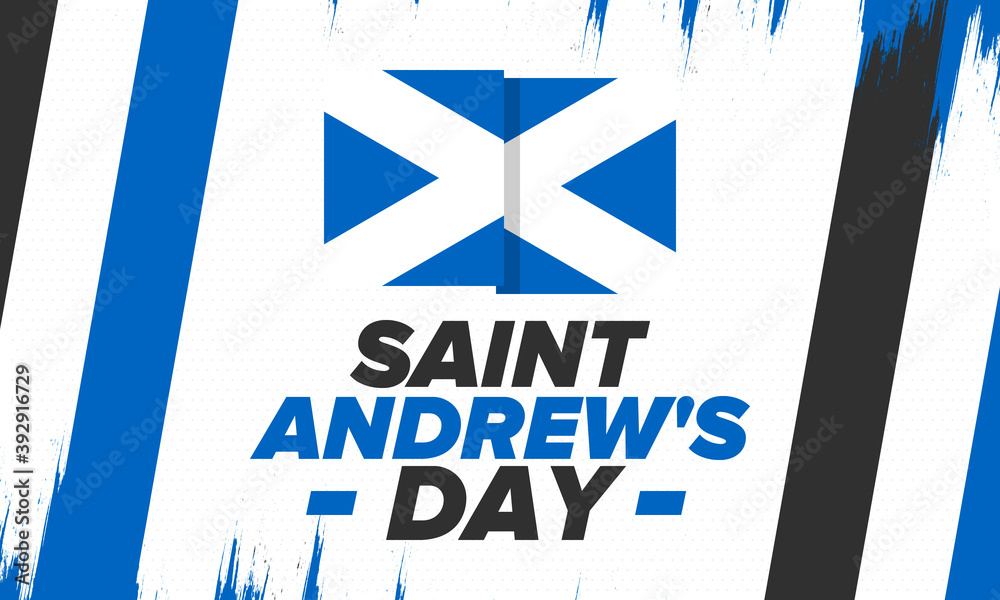 Fototapeta premium Saint Andrew's Day in Scotland. National day in Scotland. Happy holiday Andermas, celebrated annual in November 30. Scottish flag. Patriotic elements. Poster, card, banner and background. Vector