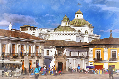 View on vintage street colorful painting looks like picture