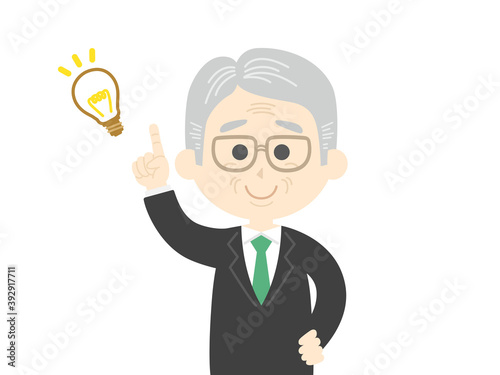アイデアを出す年配男性のイラスト