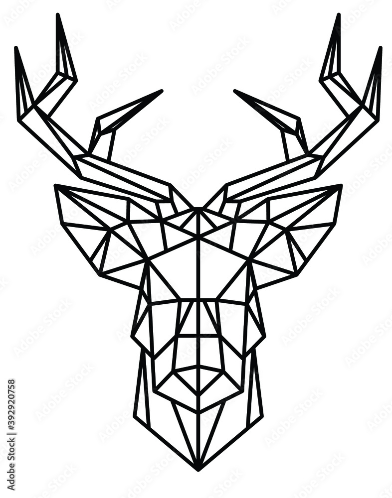Deer drawn by lines, vector, triangles, abstract, decor