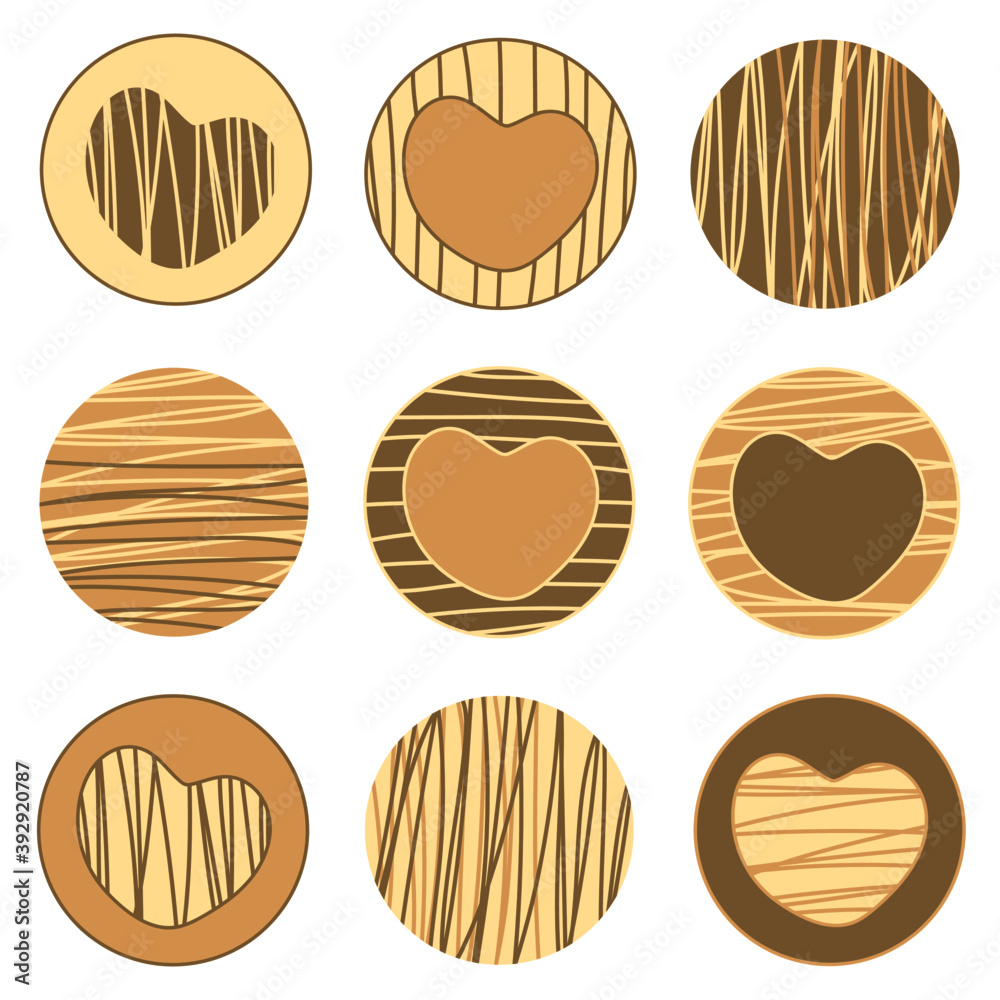 Instagram highlight cover icons set of vector . hearts and stripes for insta story.