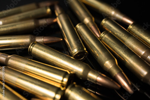 Canvas Print pile of .223 5.56x45 rifle bullets. Automatic rifle ammo.