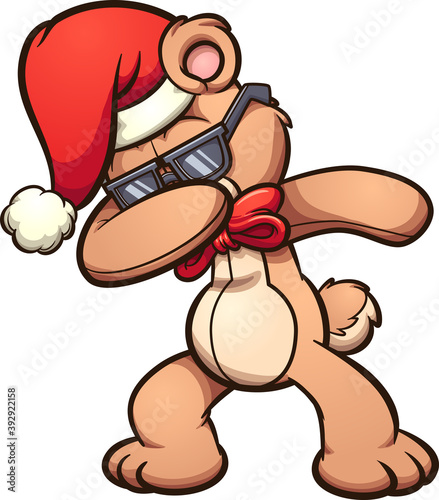 Dabbing cool cartoon Christmas bear. Vector clip art illustration with simple gradients. All in a single layer. 
