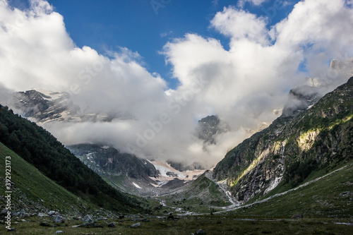 zone of Alpine meadows in the Caucasus mountains in summer