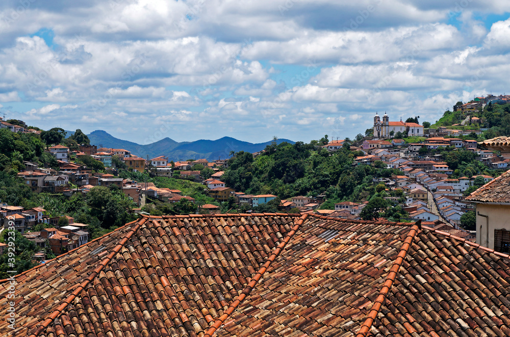 Roofs ans partial view of Ouro Preto, historical city in Brazil 