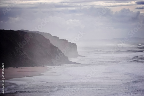 panoramic of Nazare beach in Portugal