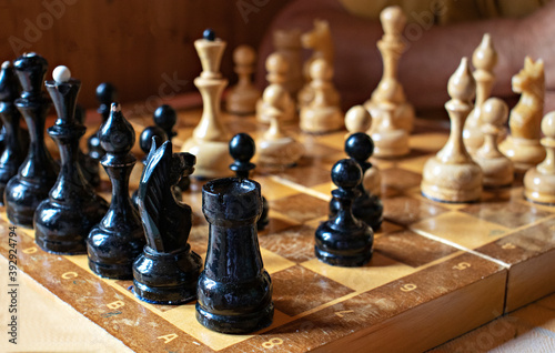 old chess pieces on the Board