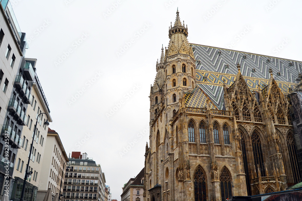 Stephansdom (St. Stephen's Cathedral) famous landmark isolated on the white background. Vienna, Austria, Europe