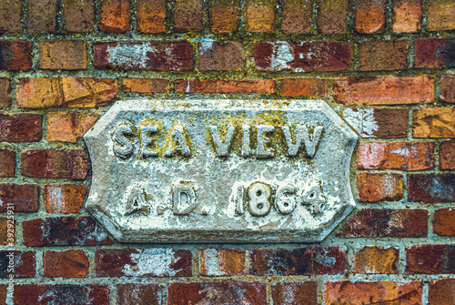 SEA VIEW vintage victorian sign in the coastal town of Bosham near Chichester on the south coast of England photo