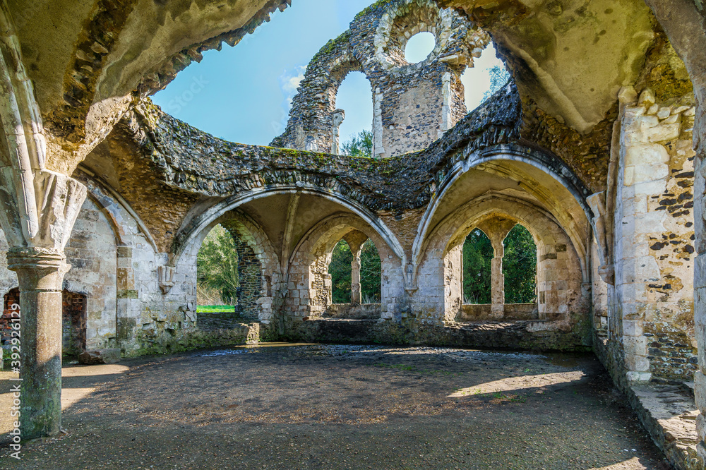 The spectacular ruins of the cistercian Waverley Abbey founded in 1128 near Farnham, Surrey