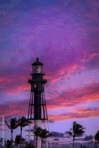 Crimson sunset at The Hillsboro Inlet lighthouse