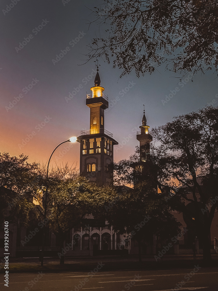 Muslim mosque in Buenos Aires city, Argentina. view from the street at night Muslim mosque in Buenos Aires city, Argentina. view from the street at night