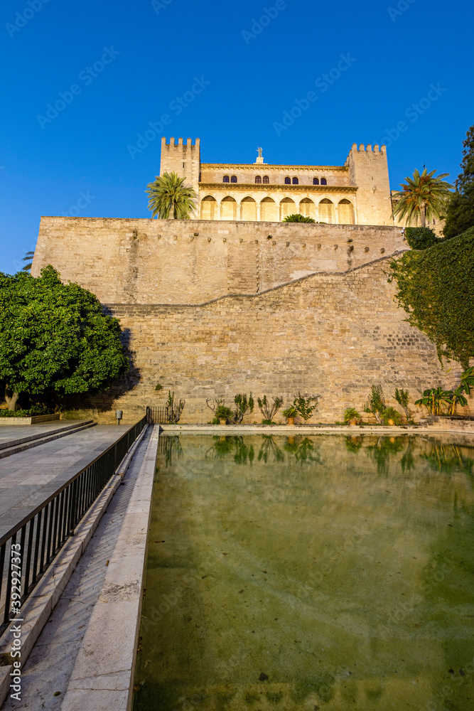 Obraz premium La Almudaina, Royal Alcazar of the city of Palma de Mallorca, Balearic Islands, Spain