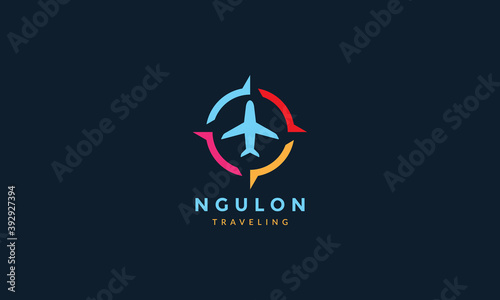 abstract colorful modern compass with airplane fly travel transportation logo icon vector illustration design