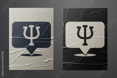 White Psychology icon isolated on crumpled paper background. Psi symbol. Mental health concept, psychoanalysis analysis and psychotherapy. Paper art style. Vector.