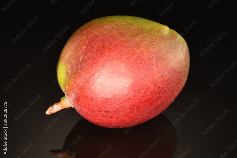 ripe organic mango, close-up, on a black background. ripe organic mango, close-up, on a black background.