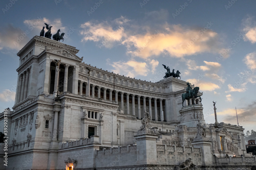 The Altare della Patria in Rome at sunset