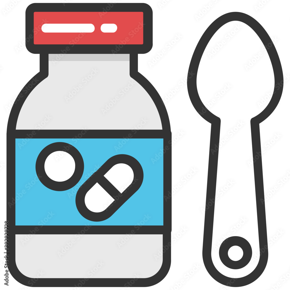 A medicine jar with a spoon, flat icon
A medicine jar with a spoon, flat icon
