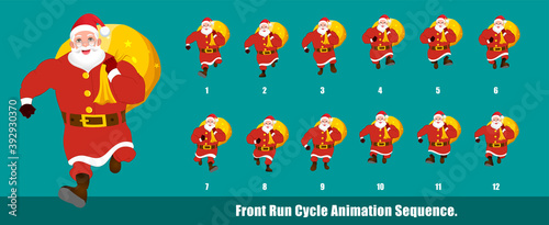 Christmas Santa Claus Run Cycle Animation, Loopable Run cycle  anmamtion of  Santa Claus, Santa Calus Walking With gifts animation sequence for animation, looping walk cycle animation frames.
