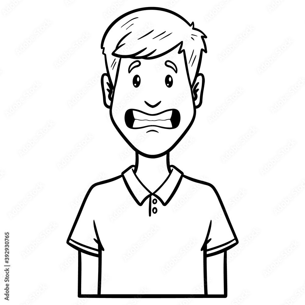 monochrome comic avatar. fear, teeth, fear, man, outline. monochrome comic avatar. fear, teeth, fear, man, outline.