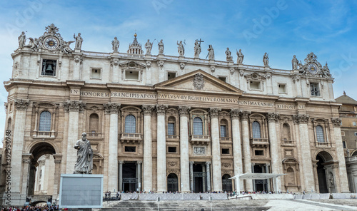 The Basilica of San Pietro in Vatican CIty agains a blue sky